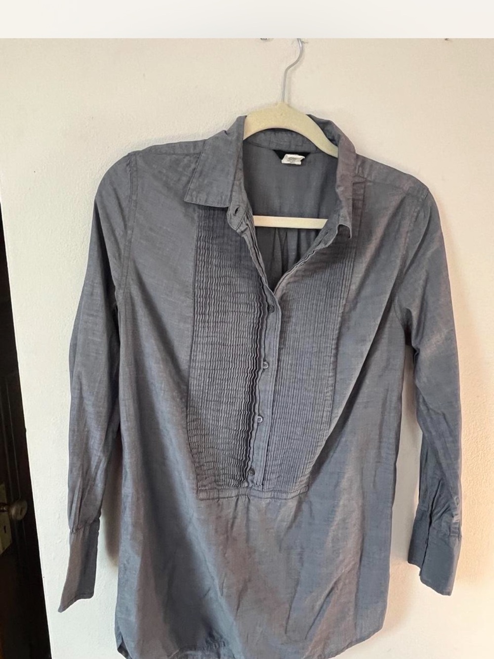 J. Crew Men's Gray Pleated Bib Button-Down Shirt